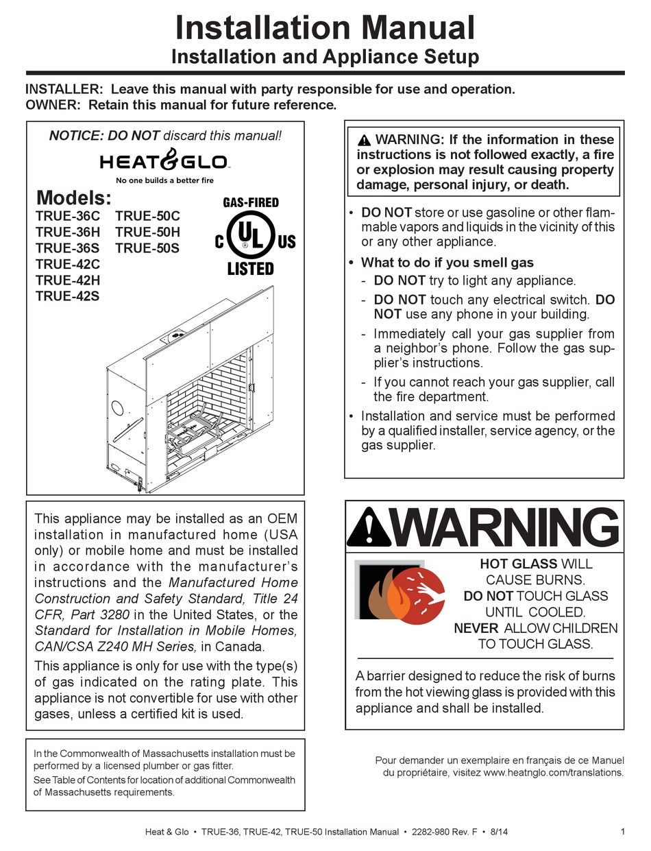 HEAT & GLO TRUE36C INSTALLATION MANUAL Pdf Download ManualsLib