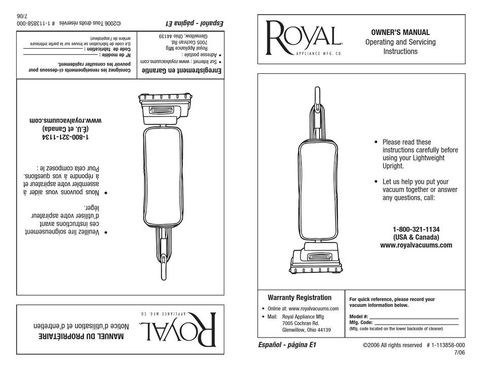 ROYAL VACUUM CLEANER OWNER'S MANUAL Pdf Download ManualsLib