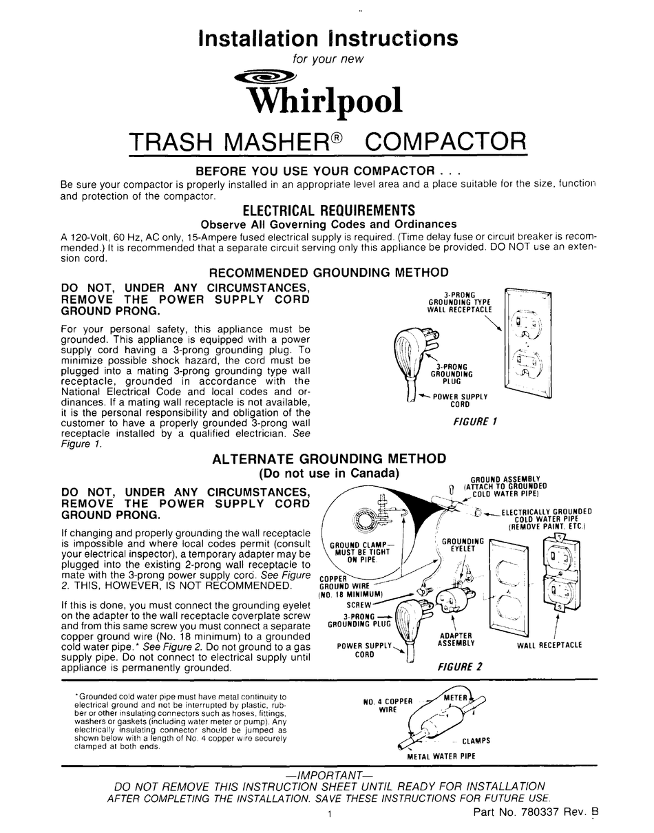 WHIRLPOOL TRASH MASHER INSTALLATION IINSTRUCTIONS Pdf Download ManualsLib