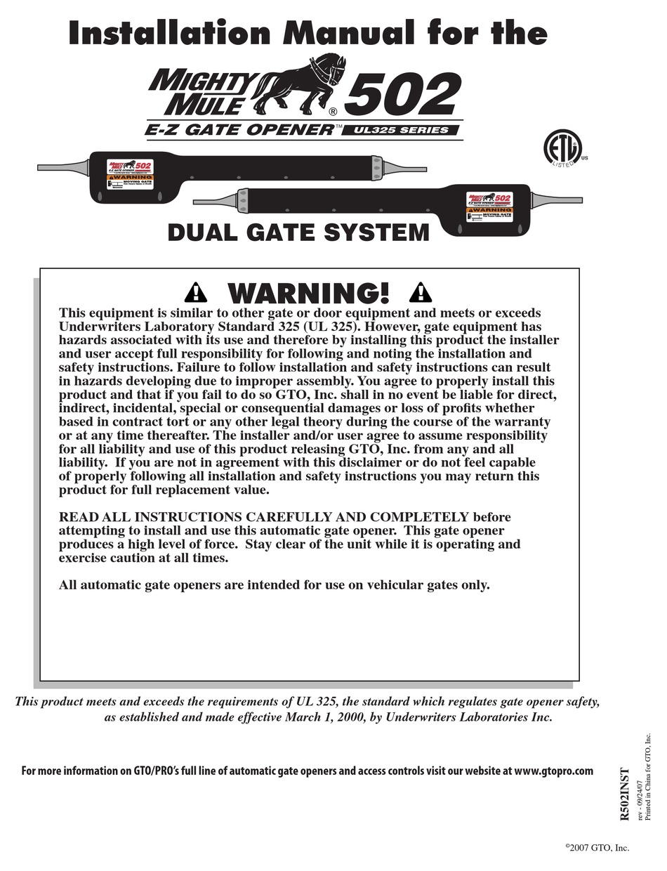 MIGHTY MULE UL325 SERIES INSTALLATION MANUAL Pdf Download | ManualsLib