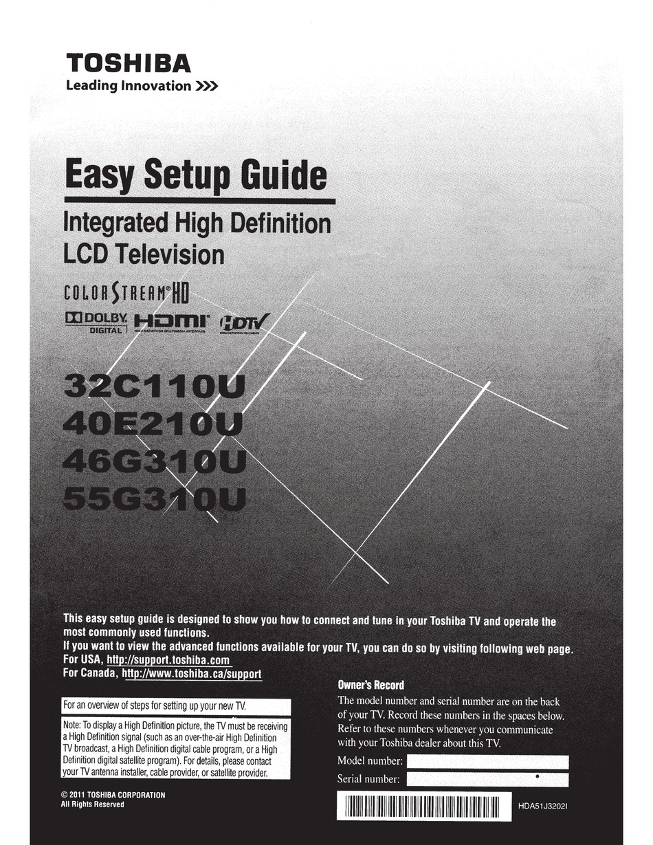 TOSHIBA 32C110U EASY SETUP MANUAL Pdf Download ManualsLib