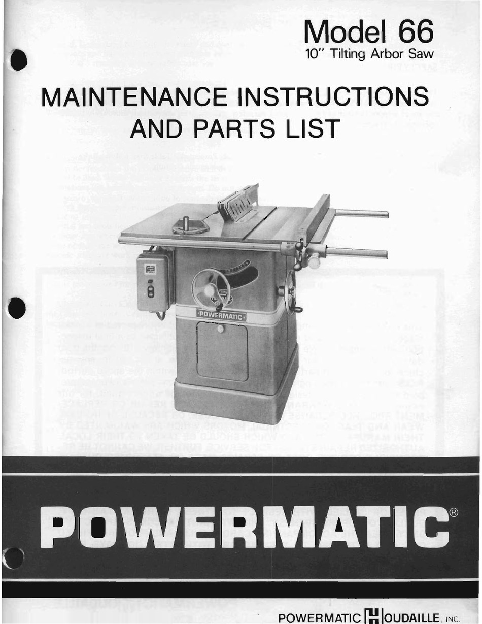 POWERMATIC 66 MAINTENANCE INSTRUCTIONS AND PARTS LIST Pdf Download