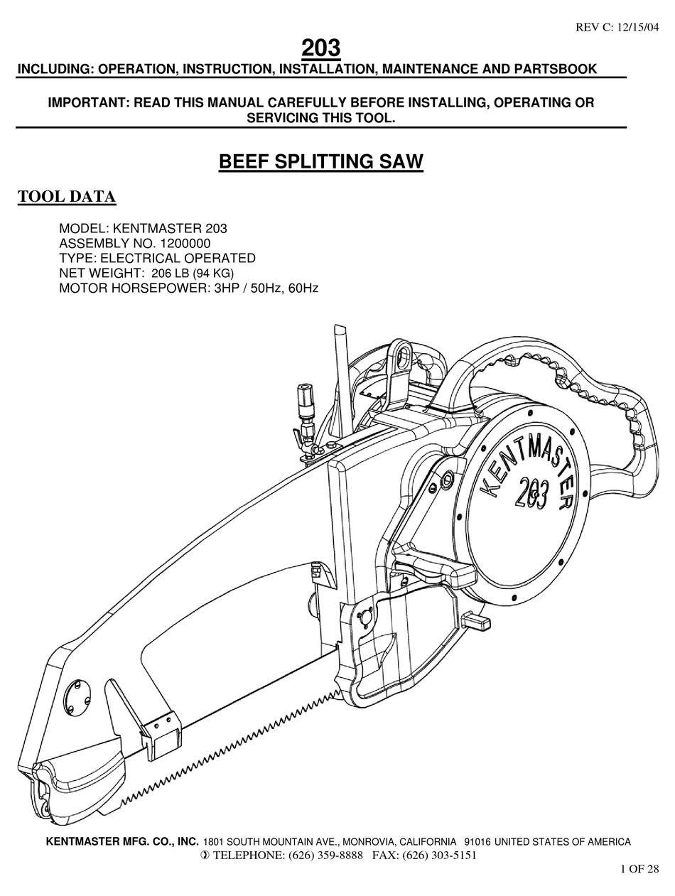 KENTMASTER 203 OPERATING & INSTALLATION INSTRUCTIONS MANUAL Pdf