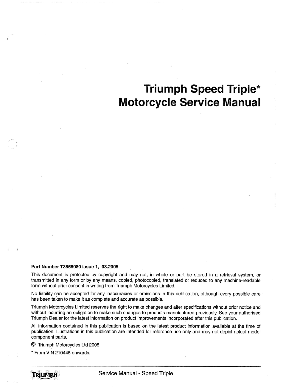Triumph Speed Triple Service Manual Pdf Download Manualslib
