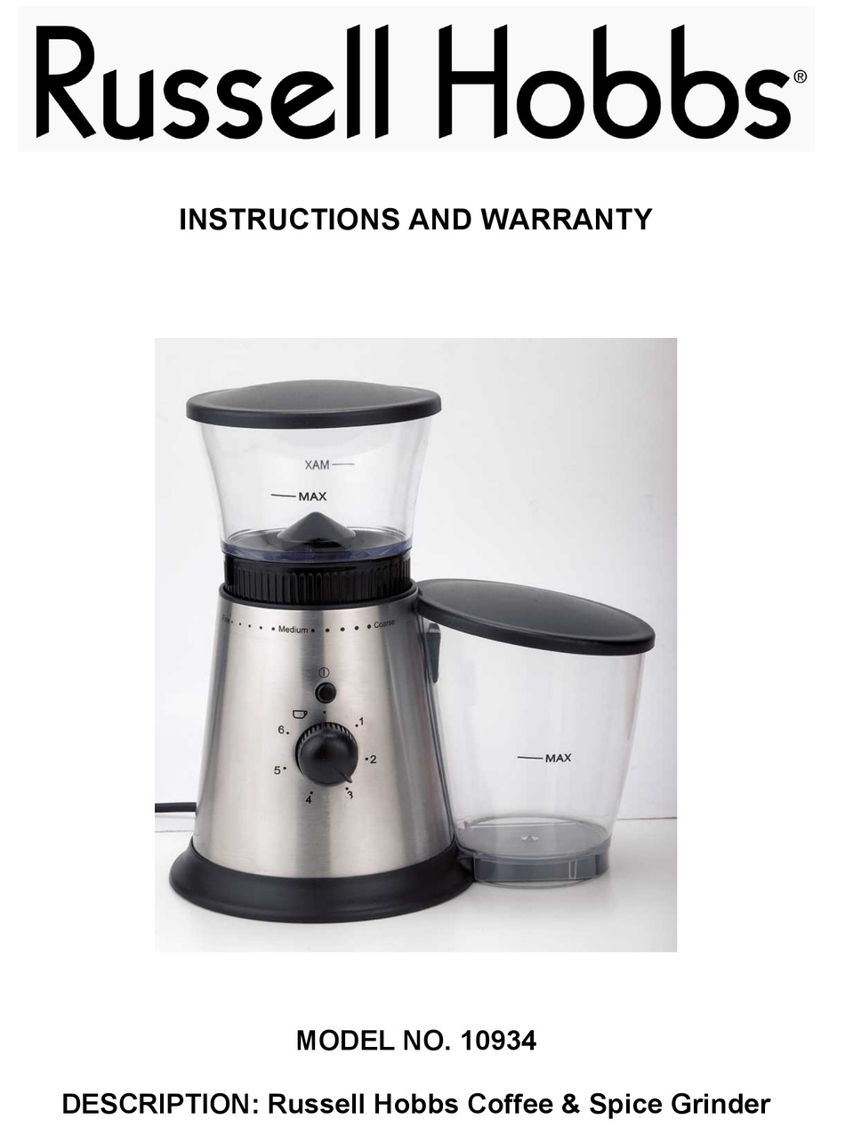 RUSSELL HOBBS 10934 INSTRUCTIONS AND 