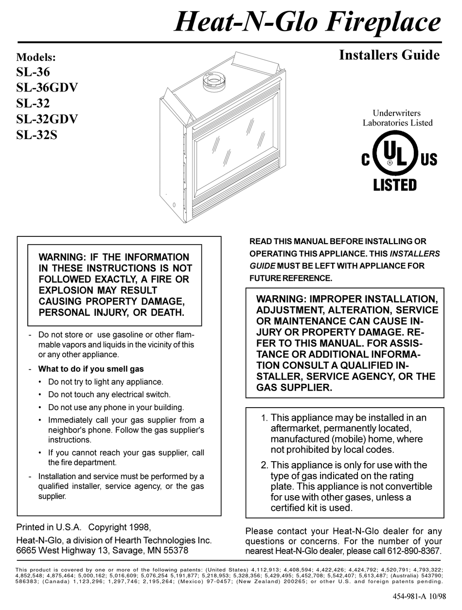 HEAT-N-GLO SL-36 INSTALLER'S MANUAL Pdf Download | ManualsLib