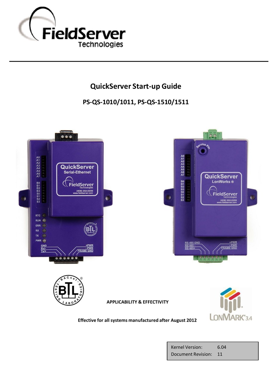 FIELDSERVER QUICKSERVER PSQS1010 QUICK START MANUAL Pdf Download