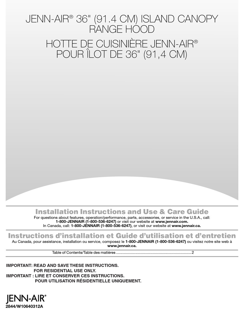 JENNAIR JXI8936DS INSTALLATION INSTRUCTIONS AND USE & CARE MANUAL Pdf