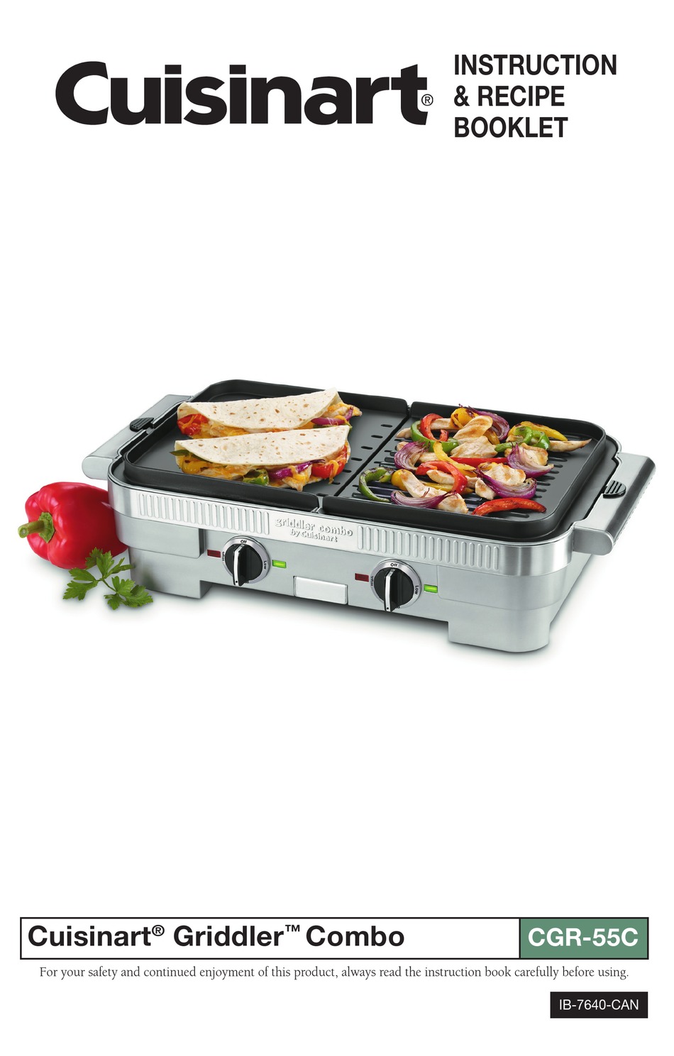 CUISINART GRIDDLER COMBO CGR55C INSTRUCTION/RECIPE BOOKLET Pdf