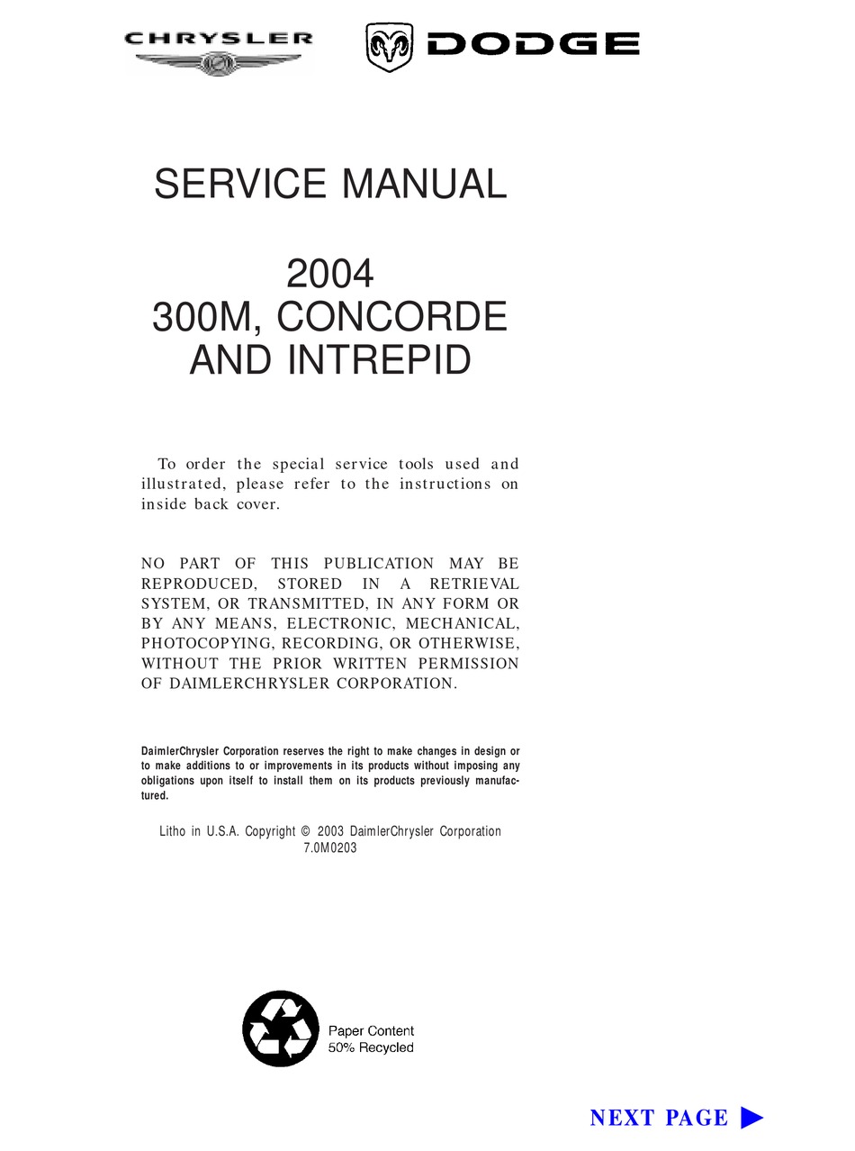 Chrysler 300m Service Manual Pdf Download Manualslib