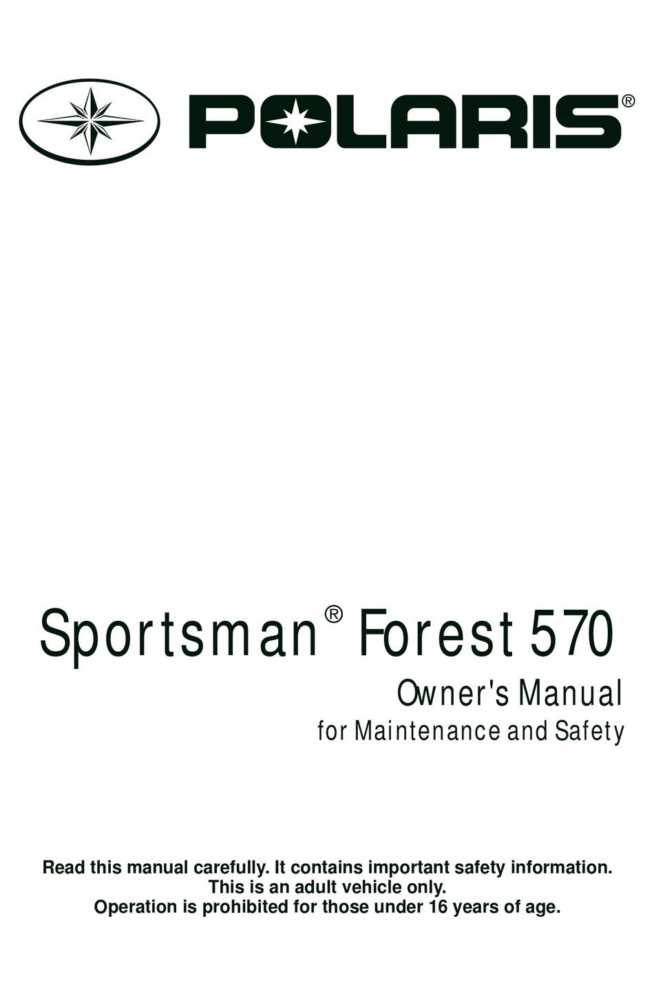 POLARIS SPORTSMAN FOREST570 OWNER'S MANUAL Pdf Download | ManualsLib