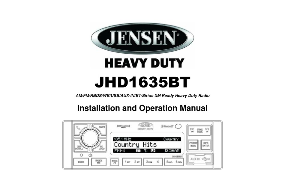 JENSEN JHD1635BT INSTALLATION AND OPERATION MANUAL Pdf Download