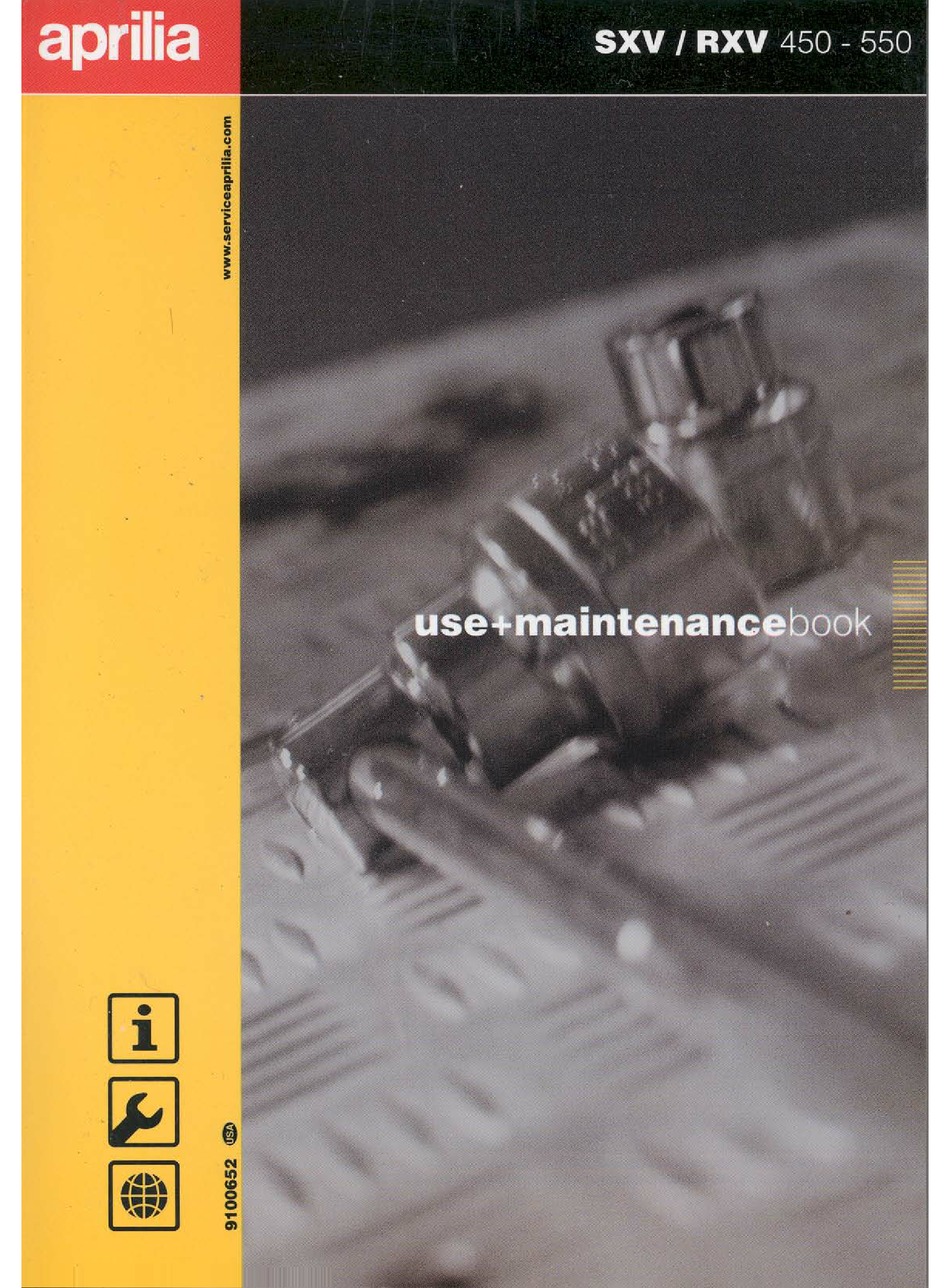 Aprilia Sxv Rxv 450 550 Use And Maintenance Book Pdf Download Manualslib