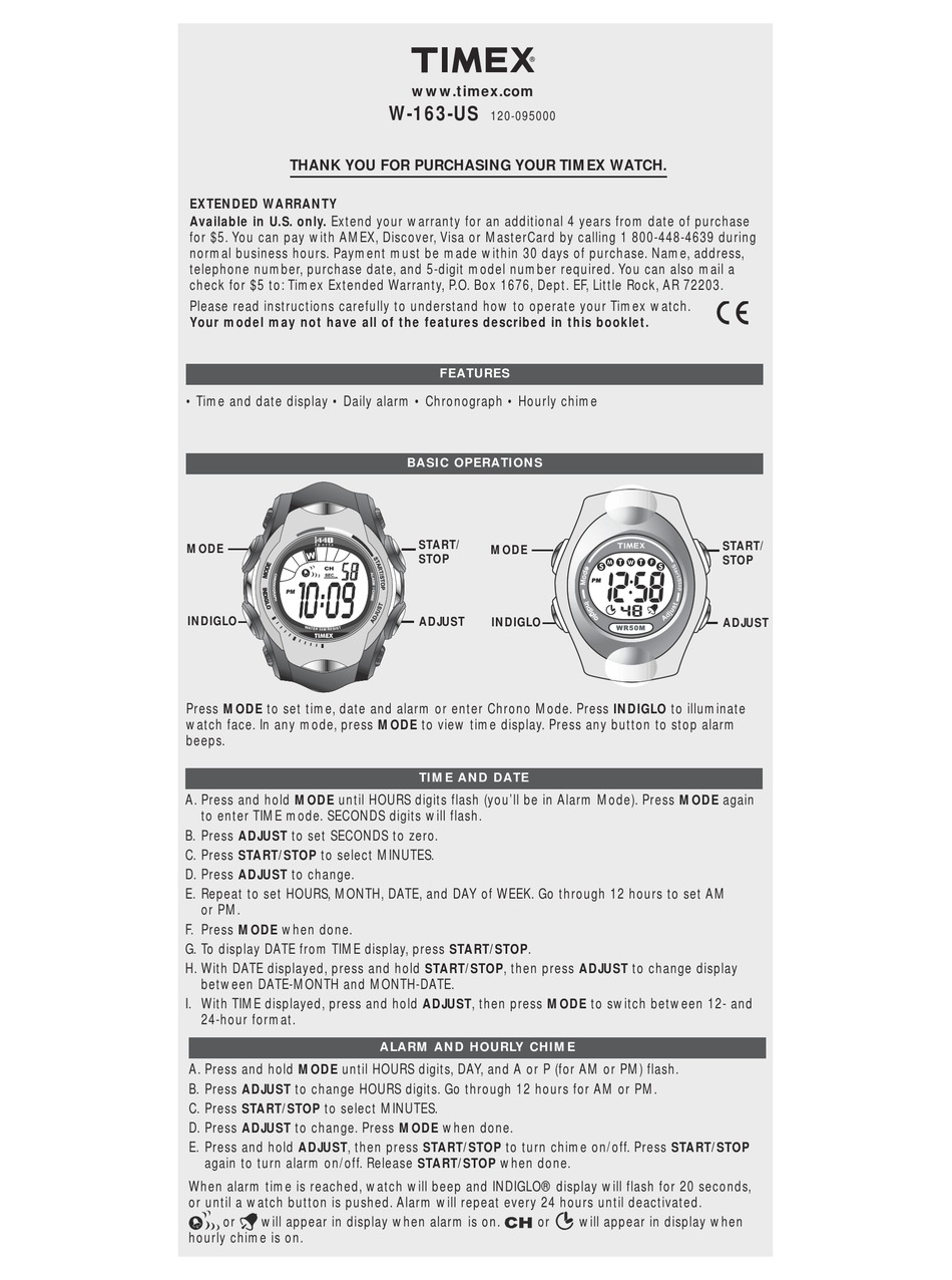 TIMEX W-163-US MANUAL Pdf Download | ManualsLib