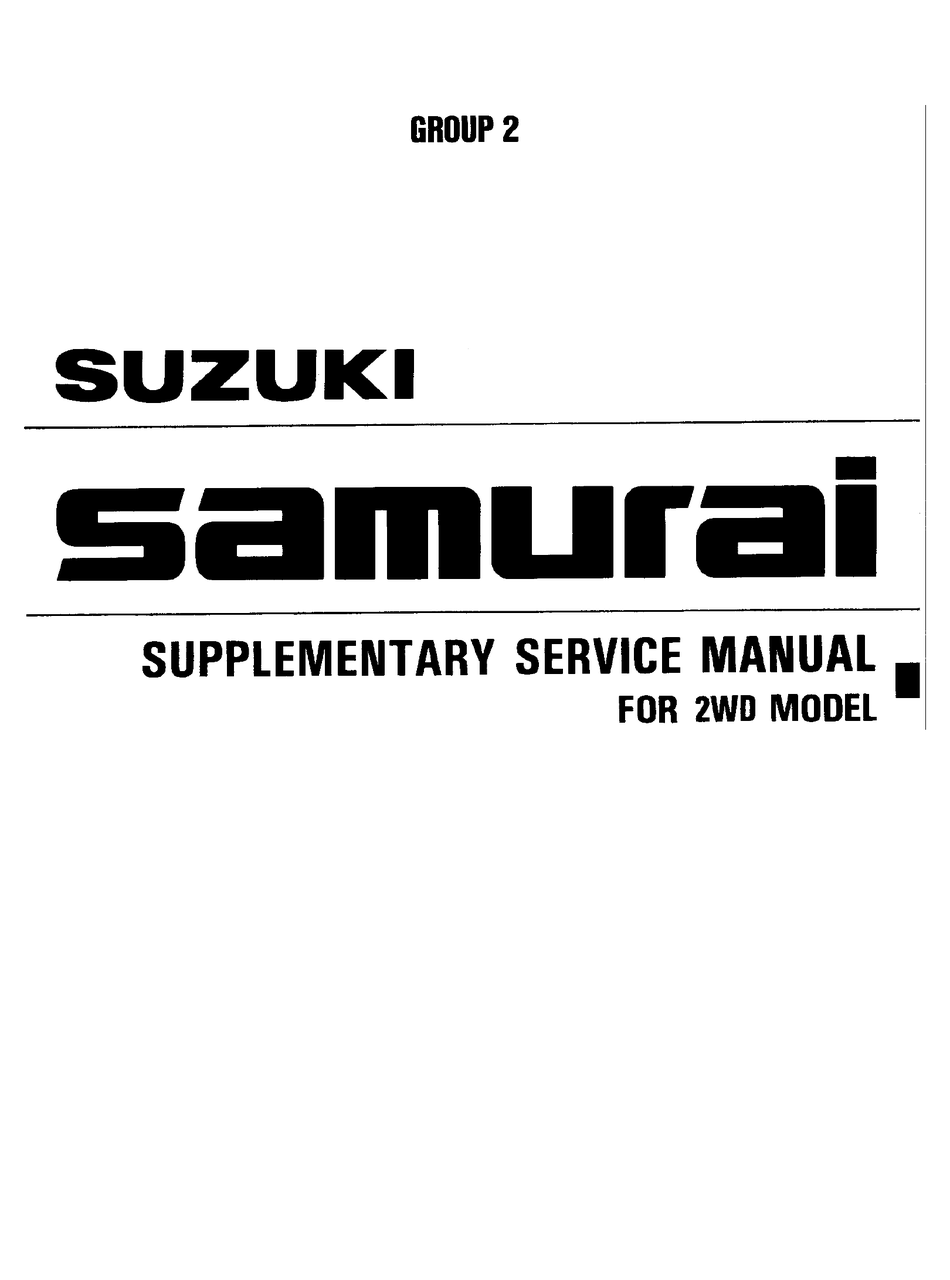 SUZUKI SAMURAI 2 WD 1991 SUPPLEMENTARY SERVICE MANUAL Pdf Download 