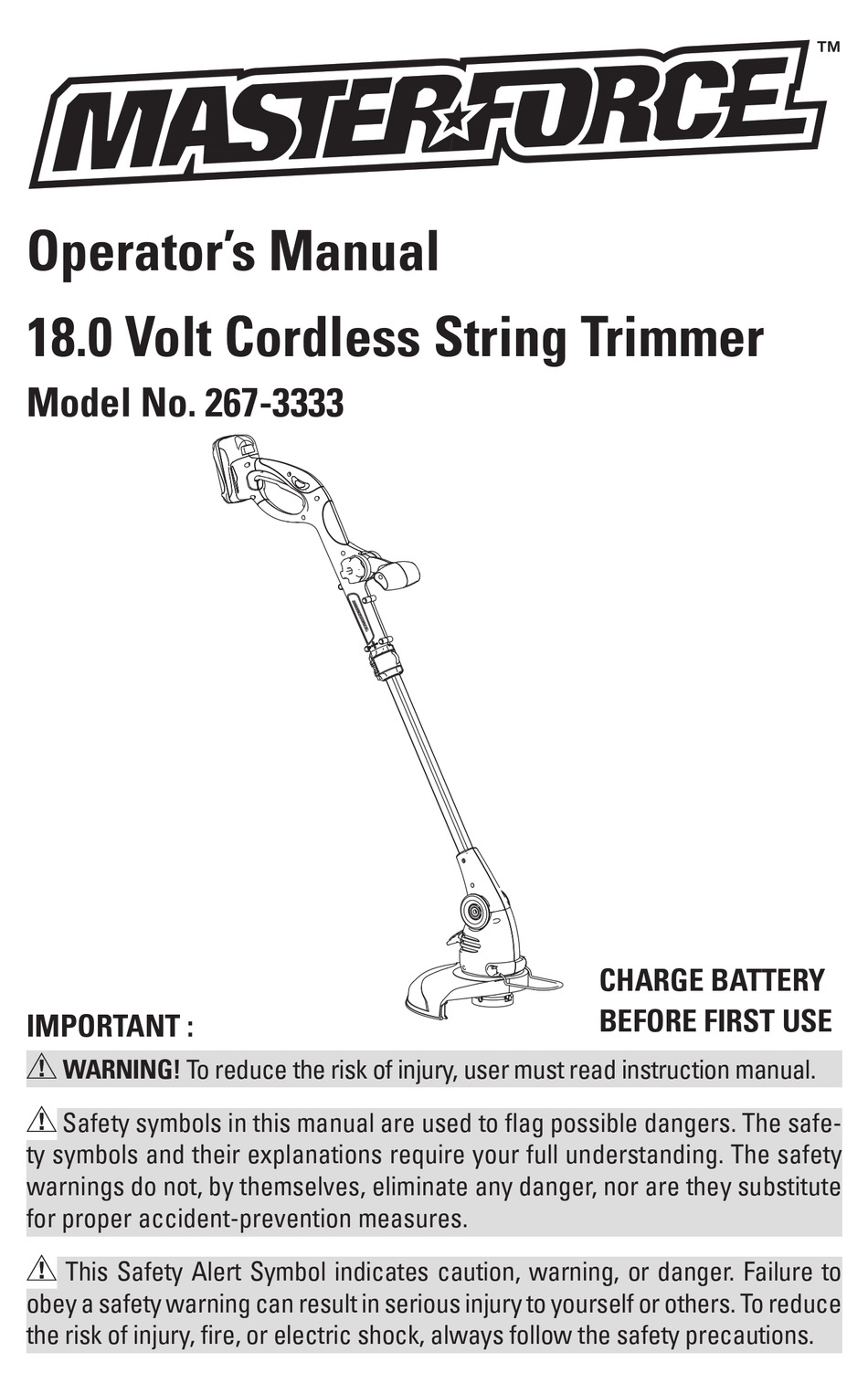 MASTERFORCE 2673333 OPERATOR'S MANUAL Pdf Download ManualsLib