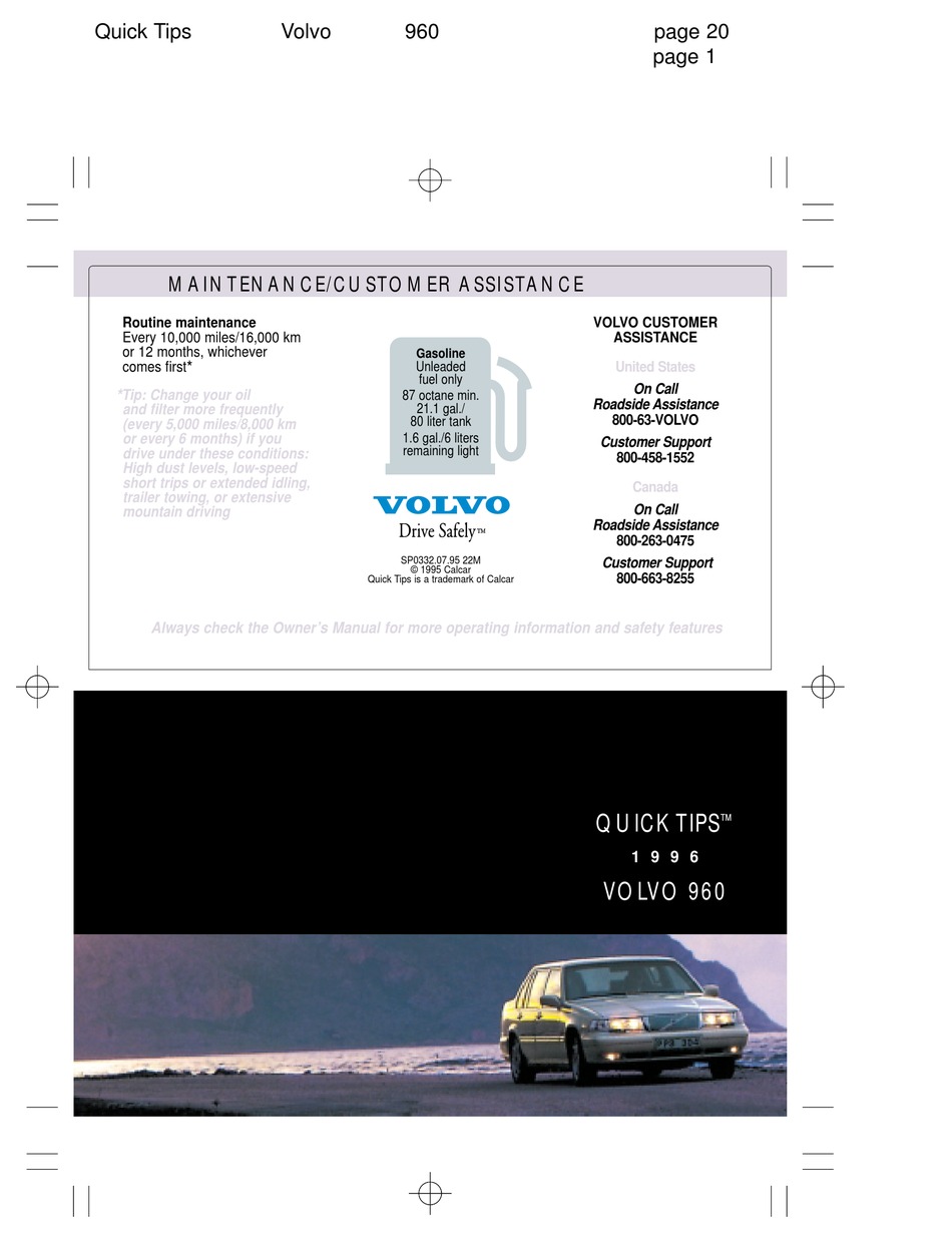 VOLVO 1996 960 QUICK TIPS Pdf Download | ManualsLib