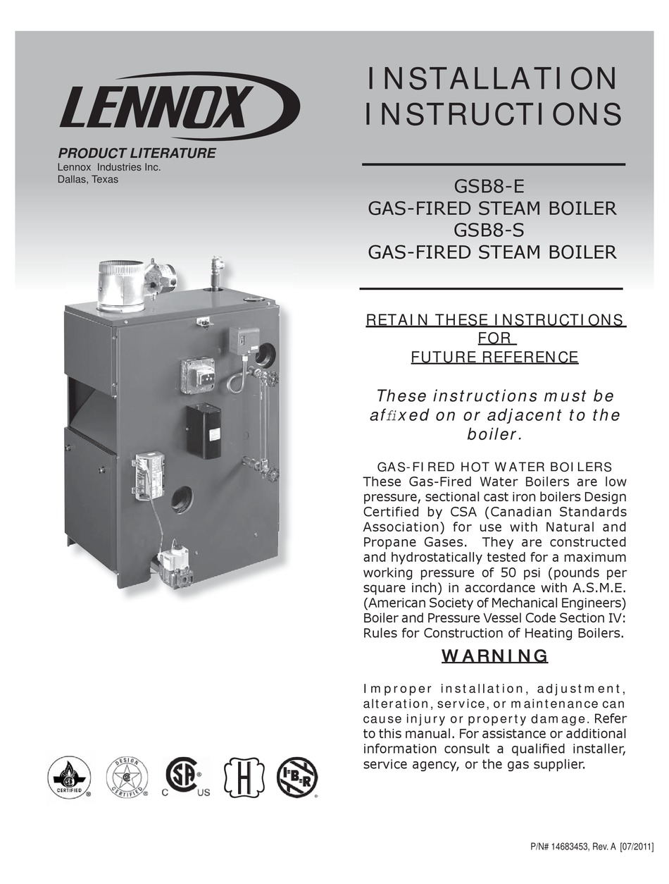 LENNOX GSB8E INSTALLATION INSTRUCTIONS MANUAL Pdf Download ManualsLib