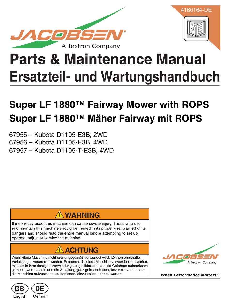 JACOBSEN SUPER LF 1880 PARTS & MAINTENANCE MANUAL Pdf Download | ManualsLib