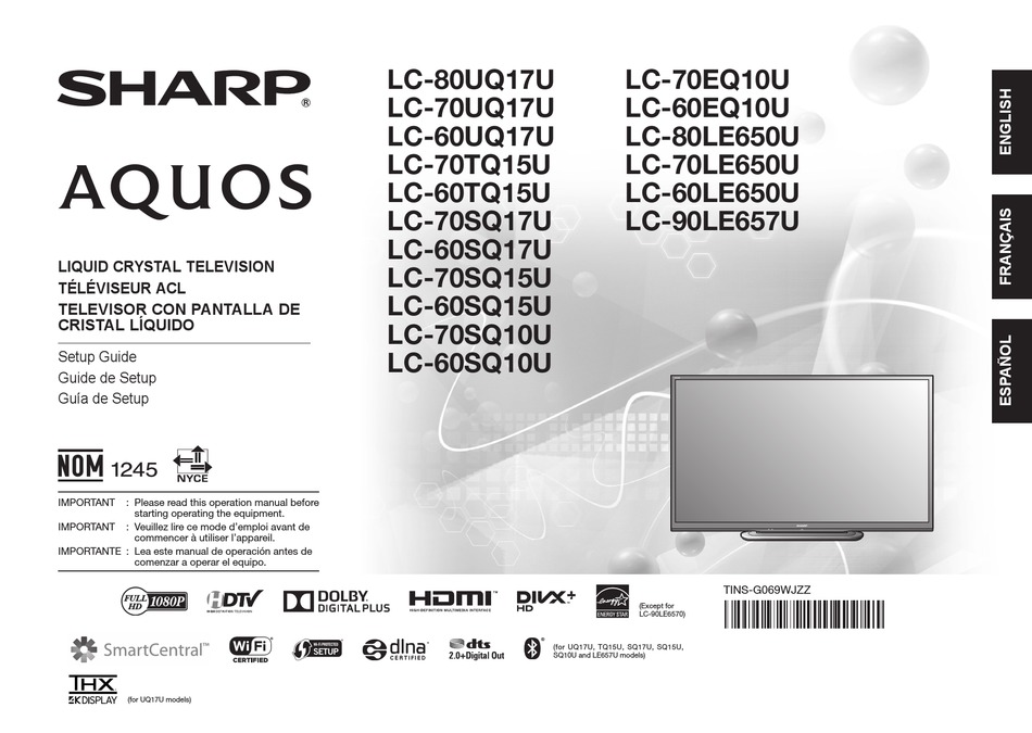 SHARP AQUOS LC-80UQ17U SETUP MANUAL Pdf Download | ManualsLib
