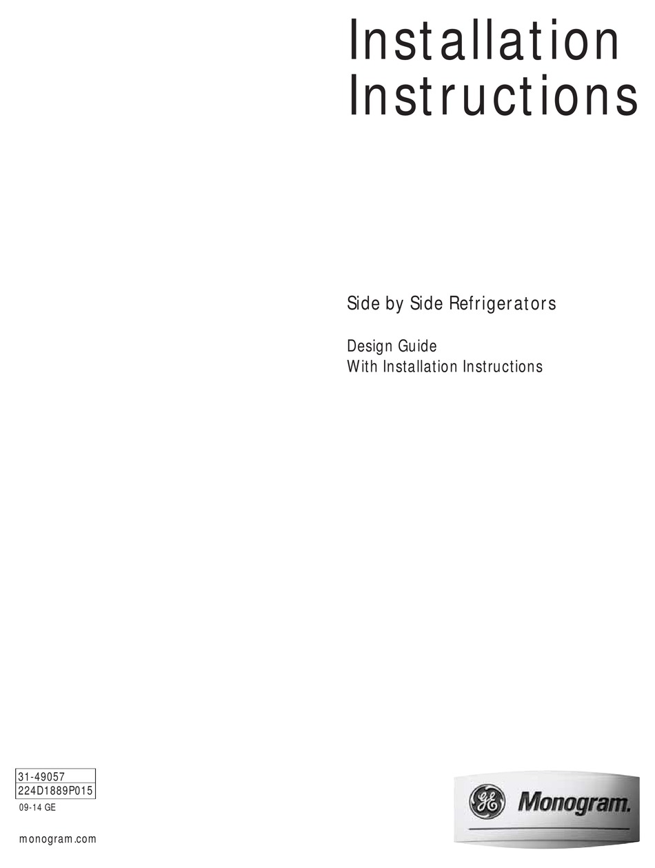 GE SIDE BY SIDE REFRIGERATORS INSTALLATION INSTRUCTIONS MANUAL Pdf