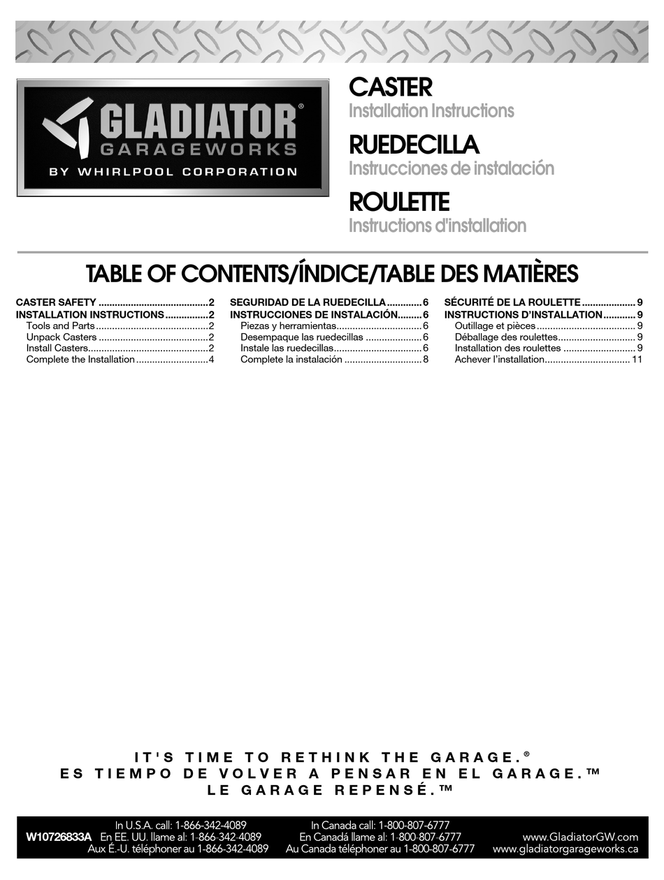 GLADIATOR CASTER INSTALLATION INSTRUCTIONS MANUAL Pdf Download ManualsLib