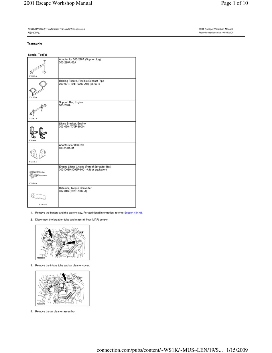 Ford Escape 2001 Workshop Manual Pdf Download Manualslib