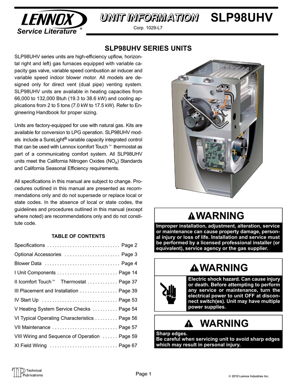 lennox furnace parts manual