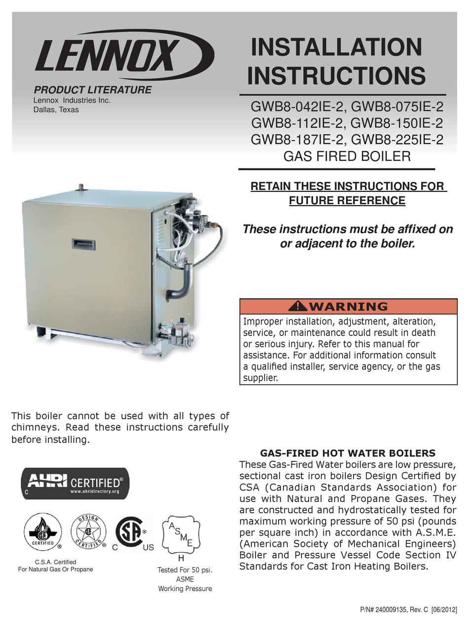 LENNOX GWB8042IE2 INSTALLATION INSTRUCTIONS MANUAL Pdf Download