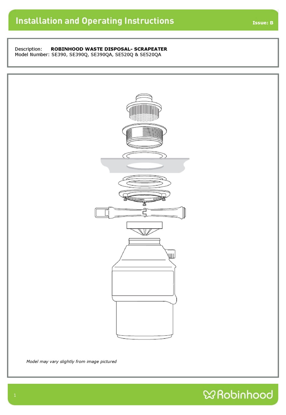 ROBINHOOD SE390 INSTALLATION AND OPERATION INSTRUCTION MANUAL Pdf
