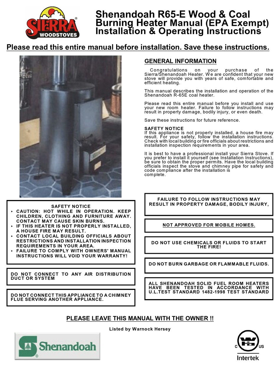 SIERRA SHENANDOAH R65-E INSTALLATION u0026 OPERATION MANUAL Pdf Download |  ManualsLib