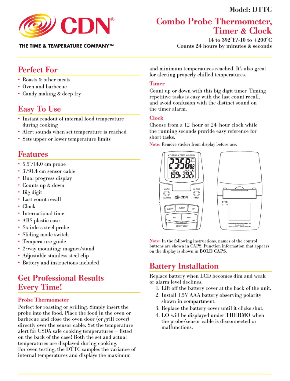 CDN Clock/Timer/Corded Digital Thermometer DTTC