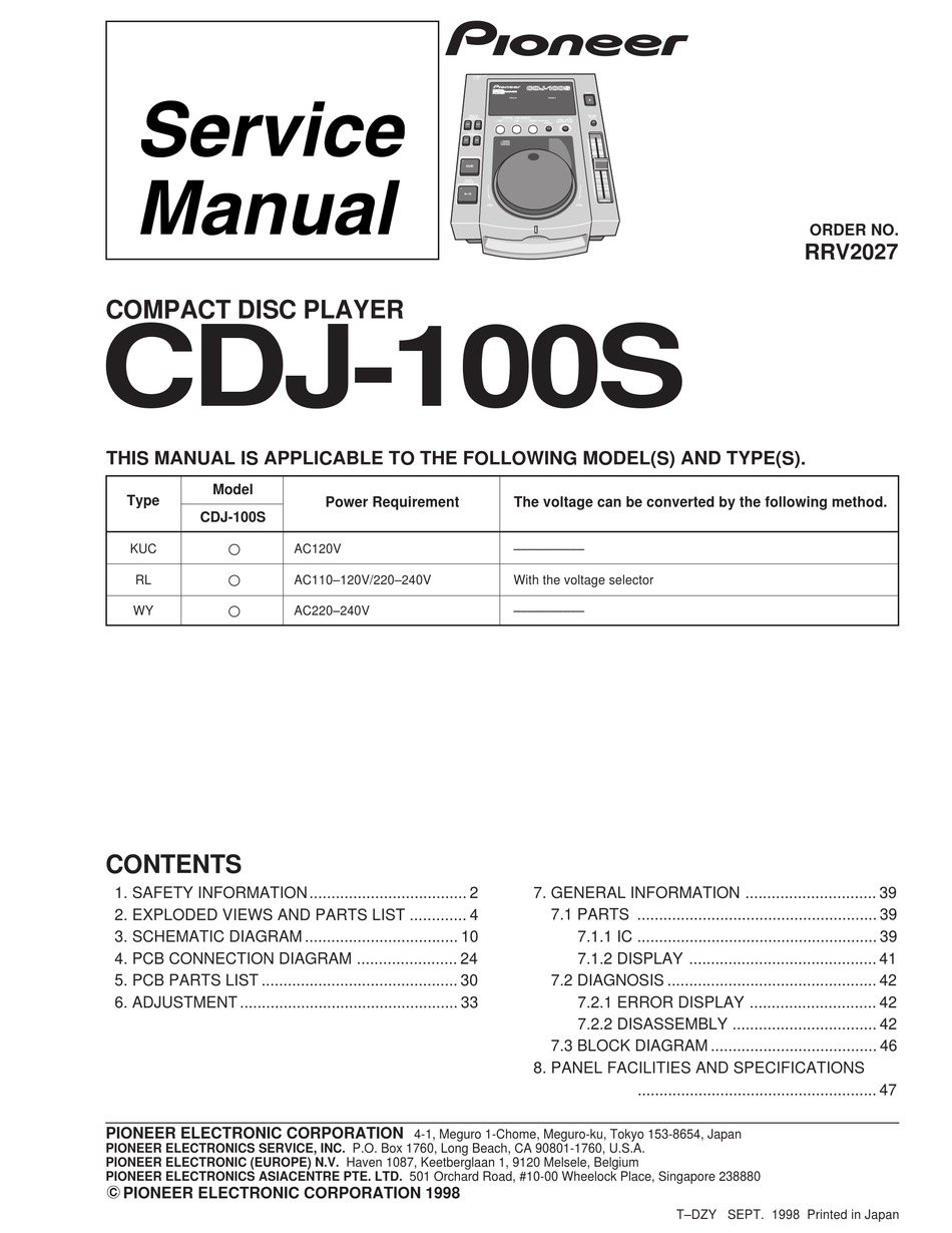 PIONEER CDJ-100S SERVICE MANUAL Pdf Download | ManualsLib