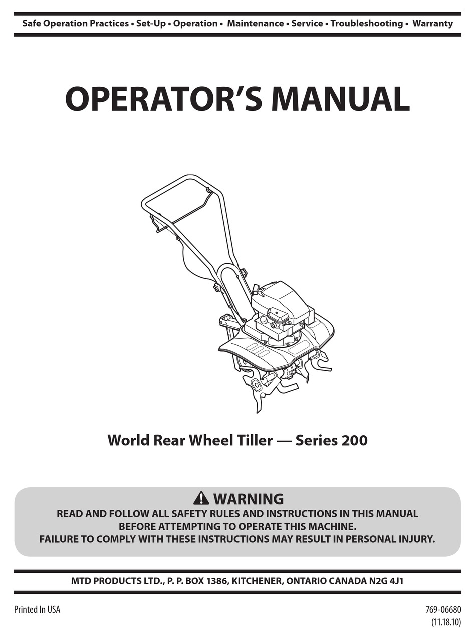 MTD SERIES 200 OPERATOR