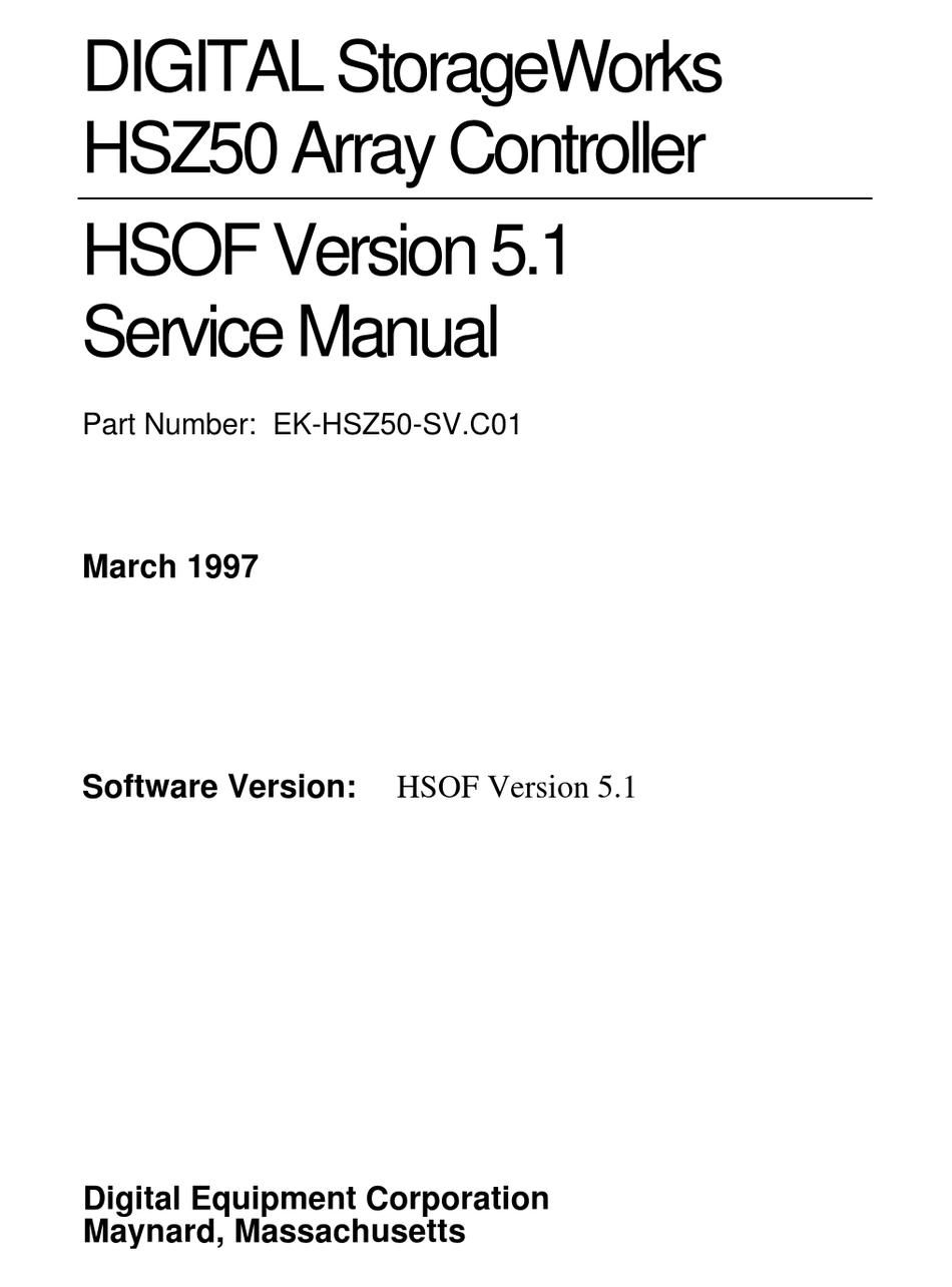 DIGITAL EQUIPMENT STORAGEWORKS HSZ50 SERVICE MANUAL Pdf Download
