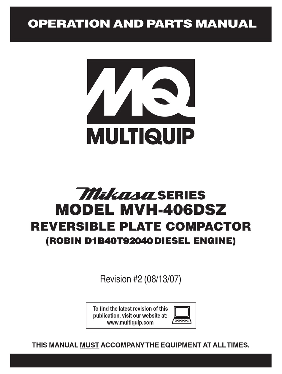 MULTIQUIP MIKASA MVH-406DSZ OPERATION AND PARTS MANUAL Pdf Download ...