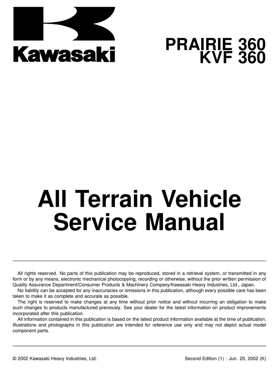 Kawasaki Prairie 360 Service Manual Pdf Download Manualslib