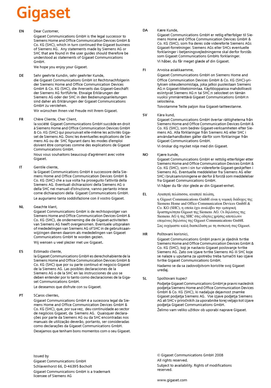 GIGASET EUROSET 3010 USER MANUAL Pdf Download ManualsLib