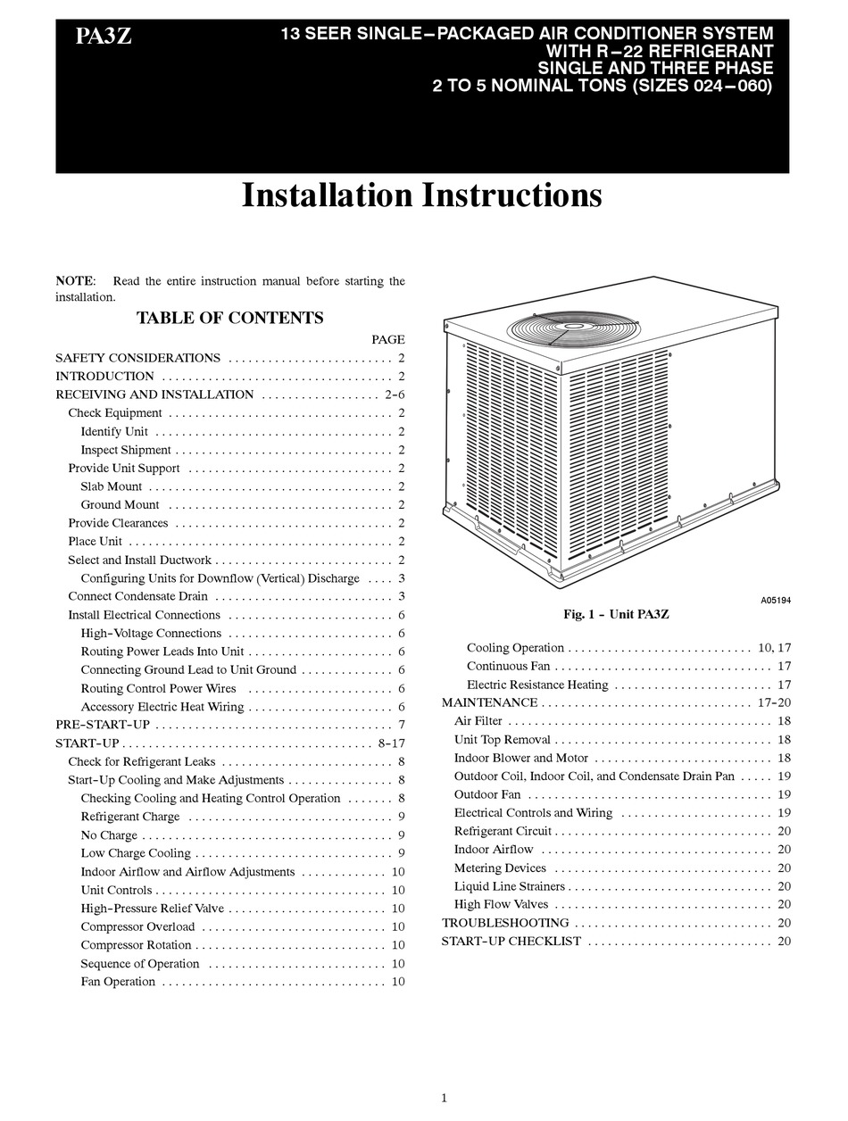 PAYNE PA3Z INSTALLATION INSTRUCTIONS MANUAL Pdf Download | ManualsLib