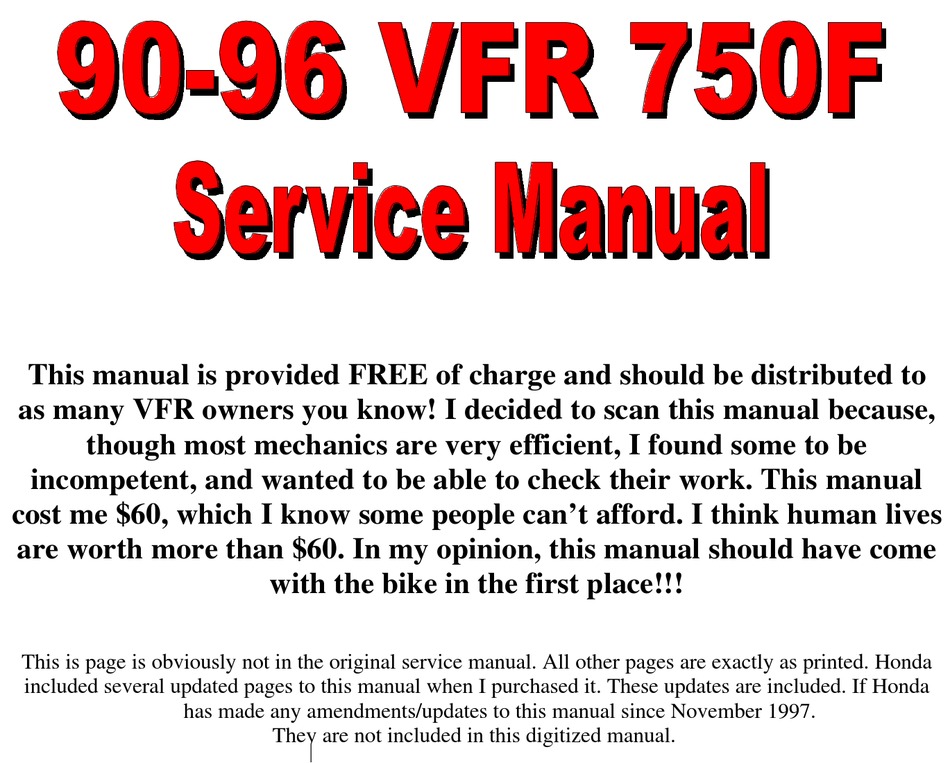 Honda VFR VFR750 700 V-Fours 1986-1997 New Haynes Manual Workshop Service Repair 