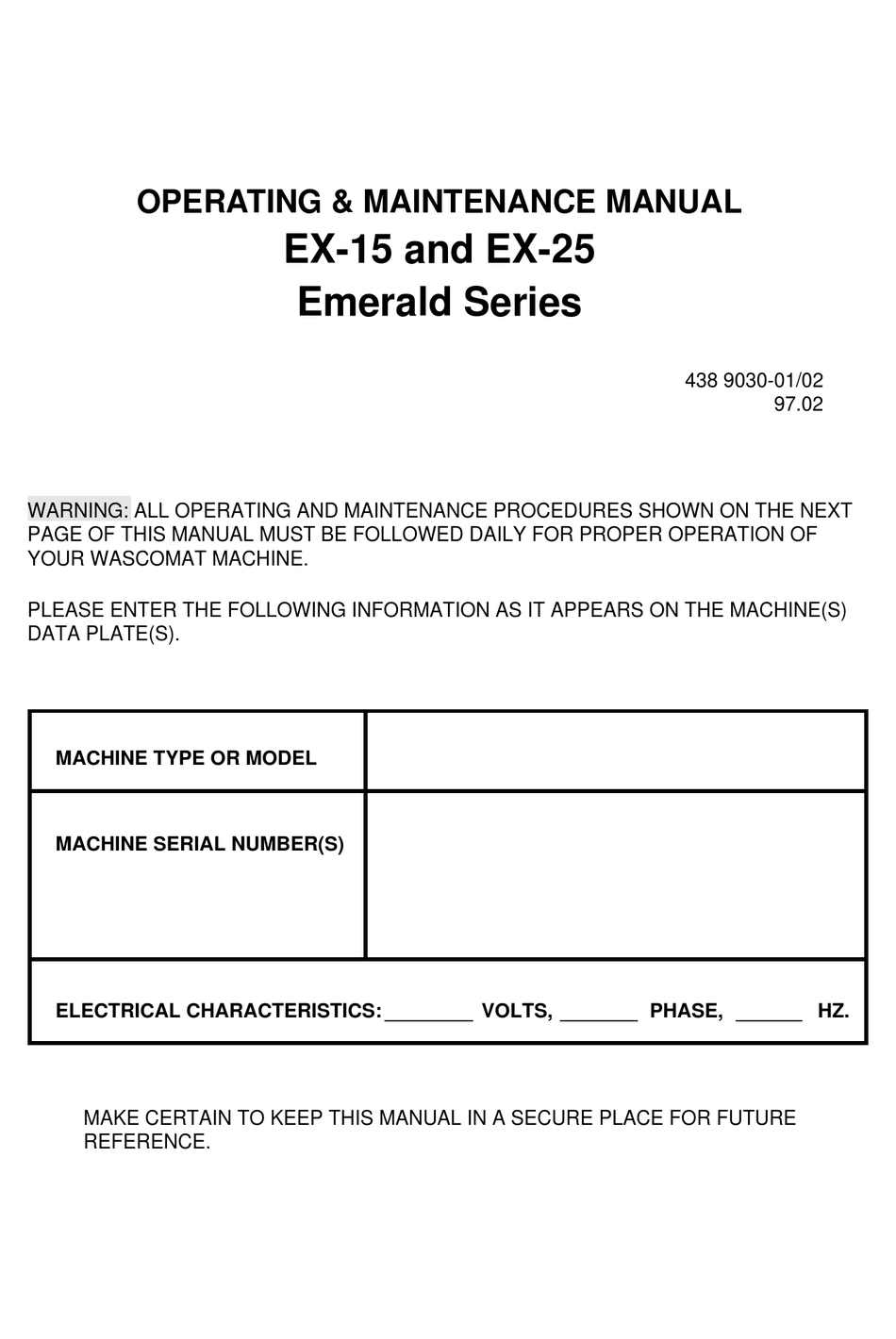 MILNOR EX15 ES OPERATING & MAINTENANCE MANUAL Pdf Download ManualsLib