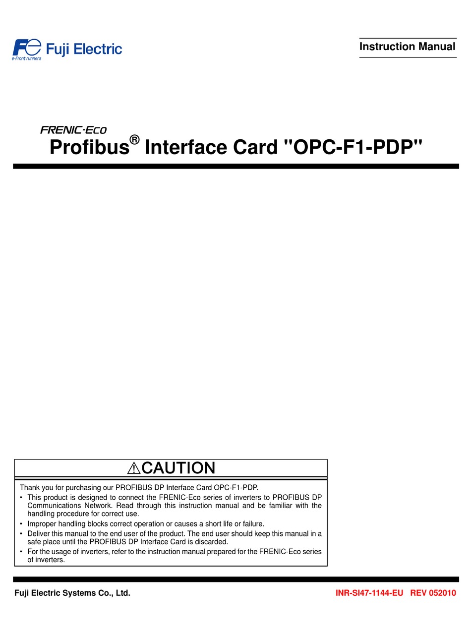 FUJI ELECTRIC FRENIC-ECO PROFIBUS OPC-F1-PDP INSTRUCTION MANUAL Pdf ...