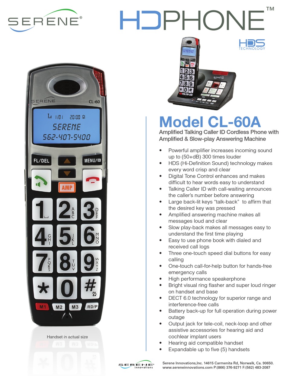 SERENE HD PHONE CL60A USER MANUAL Pdf Download ManualsLib