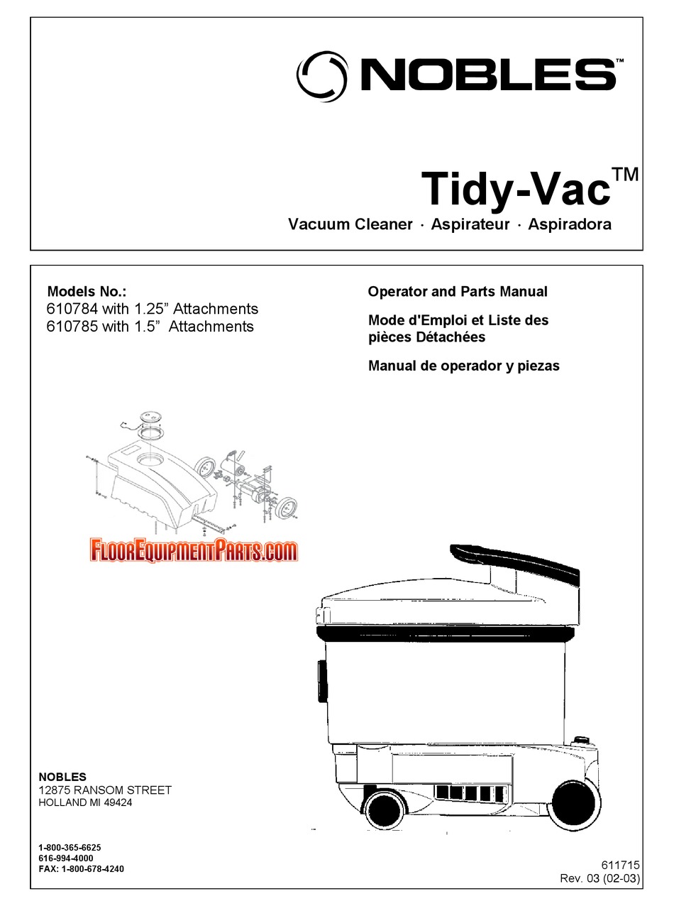 NOBLES TIDYVAC 610785 OPERATOR AND PARTS MANUAL Pdf Download ManualsLib