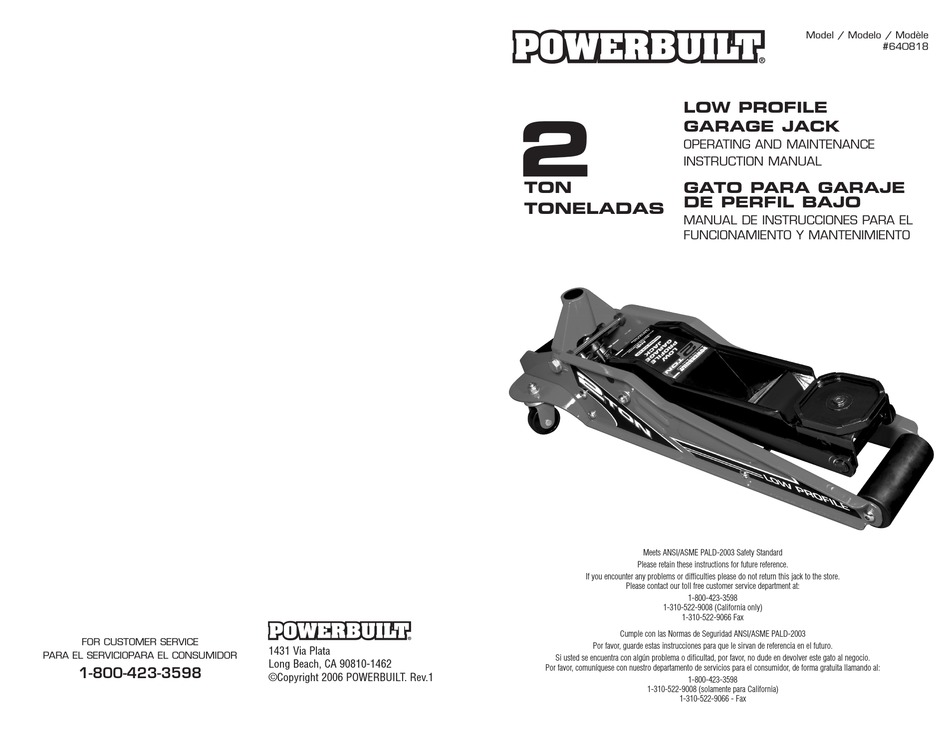 POWERBUILT 640818 OPERATING AND MAINTENANCE INSTRUCTION MANUAL Pdf