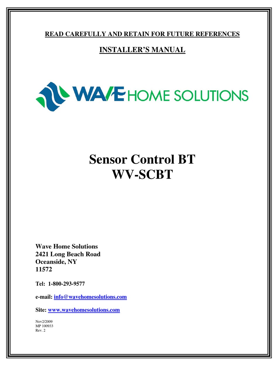 WAVE HOME SOLUTIONS WVSCBT INSTALLER MANUAL Pdf Download ManualsLib
