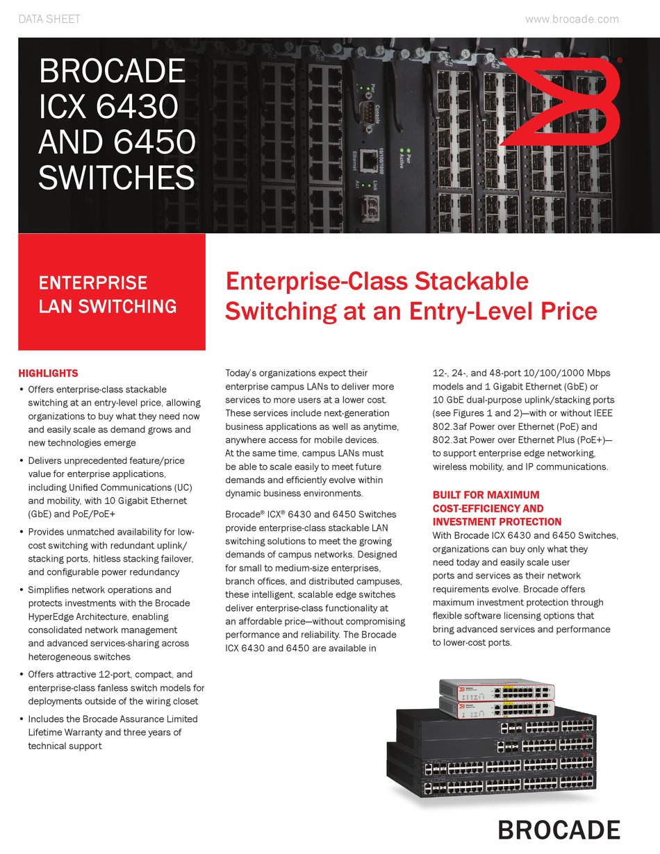 BROCADE COMMUNICATIONS SYSTEMS ICX 6430 DATASHEET Pdf Download | ManualsLib