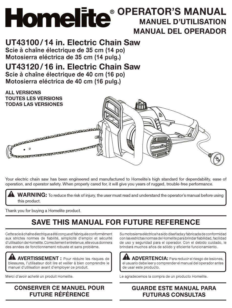 HOMELITE UT43100 OPERATOR'S MANUAL Pdf Download | ManualsLib