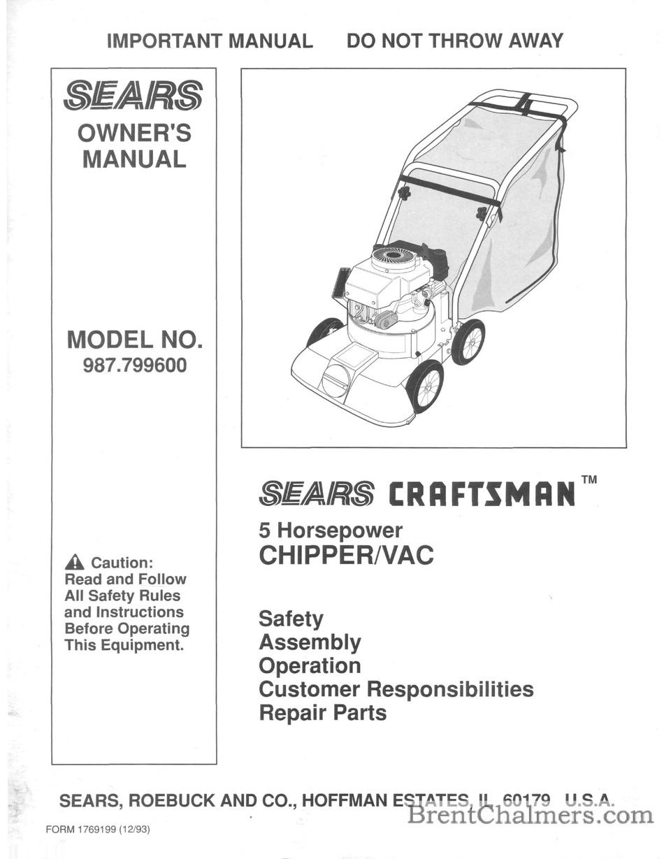 Vac Manual Model No 987.799601 Craftsman  Chipper 
