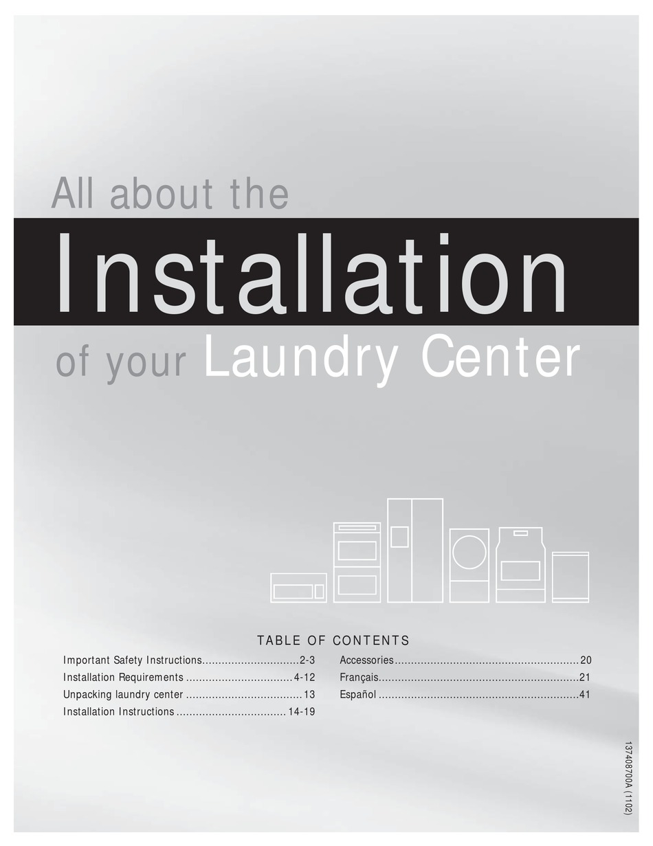 FRIGIDAIRE LAUNDRY CENTER INSTALLATION MANUAL Pdf Download ManualsLib
